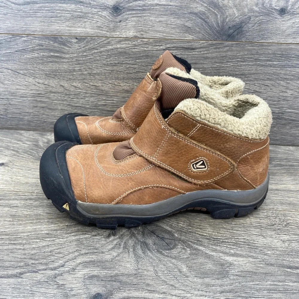 Keen Presidio Ankle Boots Youth 6Y Brown Leather Faux Shearling Hook Loop